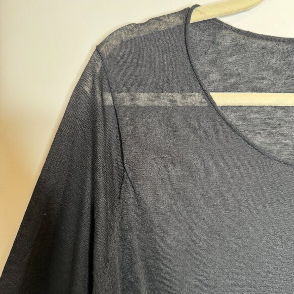 Eileen Fisher Black Italian Yarn Long Sheer Top Womens Plus 2X Linen Nylon Scoop - Picture 5 of 9